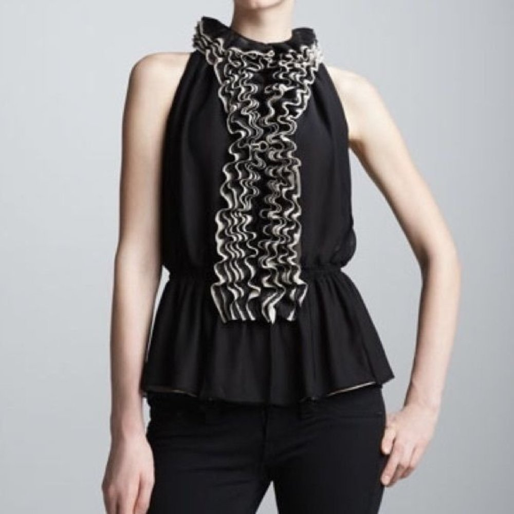 Neiman Marcus Robert Rodriquez Sleeveless Ruffle Peplum top Sz M
